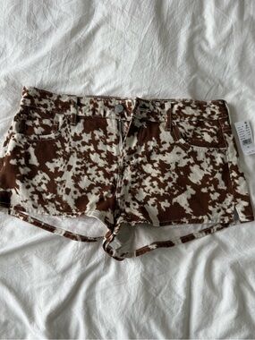 PacSun Brown & White Cow-Print Denim Shorts